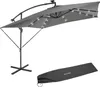 A gray cantilever umbrella with solar LED lights and a protective cover. Voir les images du produit