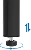 Close-up of a black furniture leg with an adjustable foot and an illustration of up and down arrows. Produktbild-Vorschau