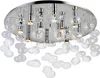 A close-up studio shot of a modern chrome and glass chandelier. Podgląd zdjęcia produktu