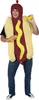 A man wearing a hot dog costume, holding mustard bottles. Produktbild-Vorschau