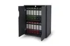 A dark gray filing cabinet with its doors open, revealing two shelves filled with binders. Náhled obrázku produktu