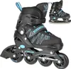 A pair of black and blue inline skates and a pair of ice skates are shown against a white background. Anteprima dell’immagine prodotto