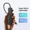A hand holding a Ugreen USB hub with marketing text and graphics on the right. Produktbild-Vorschau