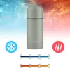 A thermos bottle is shown in the center, with graphics indicating temperature retention for hot and cold liquids. Voir les images du produit