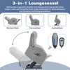 Collage showing a recliner chair in different positions and a remote control, with text descriptions in German. Podgląd zdjęcia produktu
