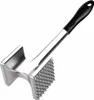 A stainless steel meat tenderizer with a black handle, shown against a white background. Produktbild-Vorschau