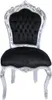 A baroque-style chair with black upholstery and a silver frame, presented on a white background. Produktbild-Vorschau