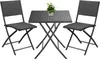 A black polyrattan bistro set with two chairs and a table, with a small potted plant on the table. Produktbild-Vorschau