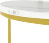 A close-up view of the edge of a round table with a silver top and a yellow base. Náhled obrázku produktu