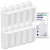 A group of white water filter cartridges are arranged diagonally in the foreground, with a packaged water filter in the background. Náhled obrázku produktu