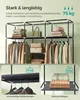 Collage of images showing a portable wardrobe with clothes and accessories, highlighting its sturdiness and load capacity. Anteprima dell’immagine prodotto