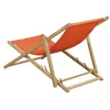 An orange folding deck chair made of wood, shown from a side-rear angle against a white background. Náhled obrázku produktu