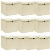 vidaXL Úložné boxy s vekom 10 ks Krémová 32x32x32 cm Látka Náhľad obrázku produktu 6