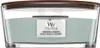 A WoodWick candle in a glass container with a wooden lid. Voir les images du produit