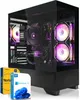A gaming PC with RGB lighting and software boxes in the foreground. Produktbild-Vorschau