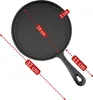 A cast iron pancake pan with dimensions indicated by red lines and text. Produktbild-Vorschau