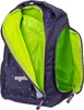 An open purple backpack with a bright green interior, showing the compartments. Anteprima dell’immagine prodotto