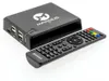 A black TV receiver box and its remote control are displayed on a white background. Produktbild-Vorschau