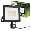 A Lumiled LED floodlight with a motion sensor is shown in front of its packaging. Produktbild-Vorschau