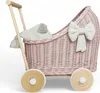 Puppenwagen aus Weide in der Farbe rosa mit Bettwäsche Produktbild-Vorschau 1