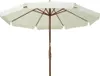 A white patio umbrella with a wooden pole is shown against a white background. Náhľad obrázku produktu