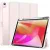 A pink iPad case with a stand and an Apple Pencil holder, shown with an iPad inside. Produktbild-Vorschau
