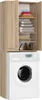A washing machine cabinet with two doors, made of wood-effect material, is shown stacked on top of a white washing machine. Anteprima dell’immagine prodotto