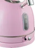 Close-up of a pink electric kettle, showing the water level indicator and the power switch. Produktbild-Vorschau