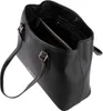 A black leather tote bag is shown from a high-angle view, with the interior compartments visible. Produktbild-Vorschau