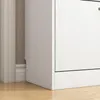 Close-up view of the bottom corner of a white cabinet next to a wall and baseboard. Náhľad obrázku produktu