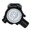A close-up, top-down view of a black and white washing machine drain pump with a white filter. Produktbild-Vorschau