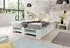 A bedroom scene with a white pallet bed, pillows, and a blanket. Produktbild-Vorschau