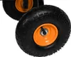 Close-up view of two black pneumatic tires with orange rims, likely part of a wagon or cart. Produktbild-Vorschau