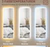 Three vertical panels showing a bedroom scene with different light color temperatures. Produktbild-Vorschau