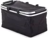 A black shopping or picnic basket with a silver frame and handles, shown from a slightly elevated side angle. Náhled obrázku produktu