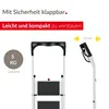 A product image showing a step stool with text overlays highlighting its features. Podgląd zdjęcia produktu
