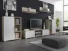 A modern living room setup featuring a wall unit with a television, cabinets, and shelves. Produktbild-Vorschau