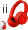 A pair of red headphones and two audio jacks are shown against a white background. Produktbild-Vorschau