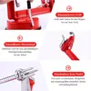 Collage of close-up shots and marketing text highlighting features of a red vegetable slicer. Produktbild-Vorschau