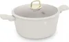 A white pot with a glass lid and gold accents, presented on a white background. Produktbild-Vorschau