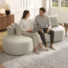 Leinenstoff Sofa Beige Couch mit 4 Kissen Polstersofa Produktbild-Vorschau 2