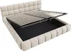 A beige upholstered bed frame with the mattress support slats lifted to reveal the storage space underneath. Anteprima dell’immagine prodotto
