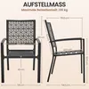 Diagram showing the dimensions of a black metal chair, with measurements indicated. Produktbild-Vorschau