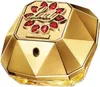 A close-up, studio shot of a gold-colored perfume bottle with red gem accents. Voir les images du produit