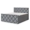 A studio shot of a gray upholstered boxspring bed with a diamond-stitched headboard and frame, with a white mattress on top. Produktbild-Vorschau