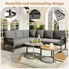 An outdoor patio scene featuring a sectional sofa and coffee tables. Produktbild-Vorschau
