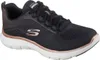 A single black Skechers shoe with rose gold accents is shown against a white background. Voir les images du produit