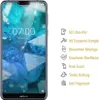 A smartphone screen protector with feature callouts. Produktbild-Vorschau