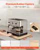 A kitchen counter with an espresso machine on a wooden sliding board, showcasing premium rubber casters. Náhľad obrázku produktu