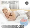 A young girl sleeping peacefully on a bed, with marketing text and graphics overlaid. Produktbild-Vorschau